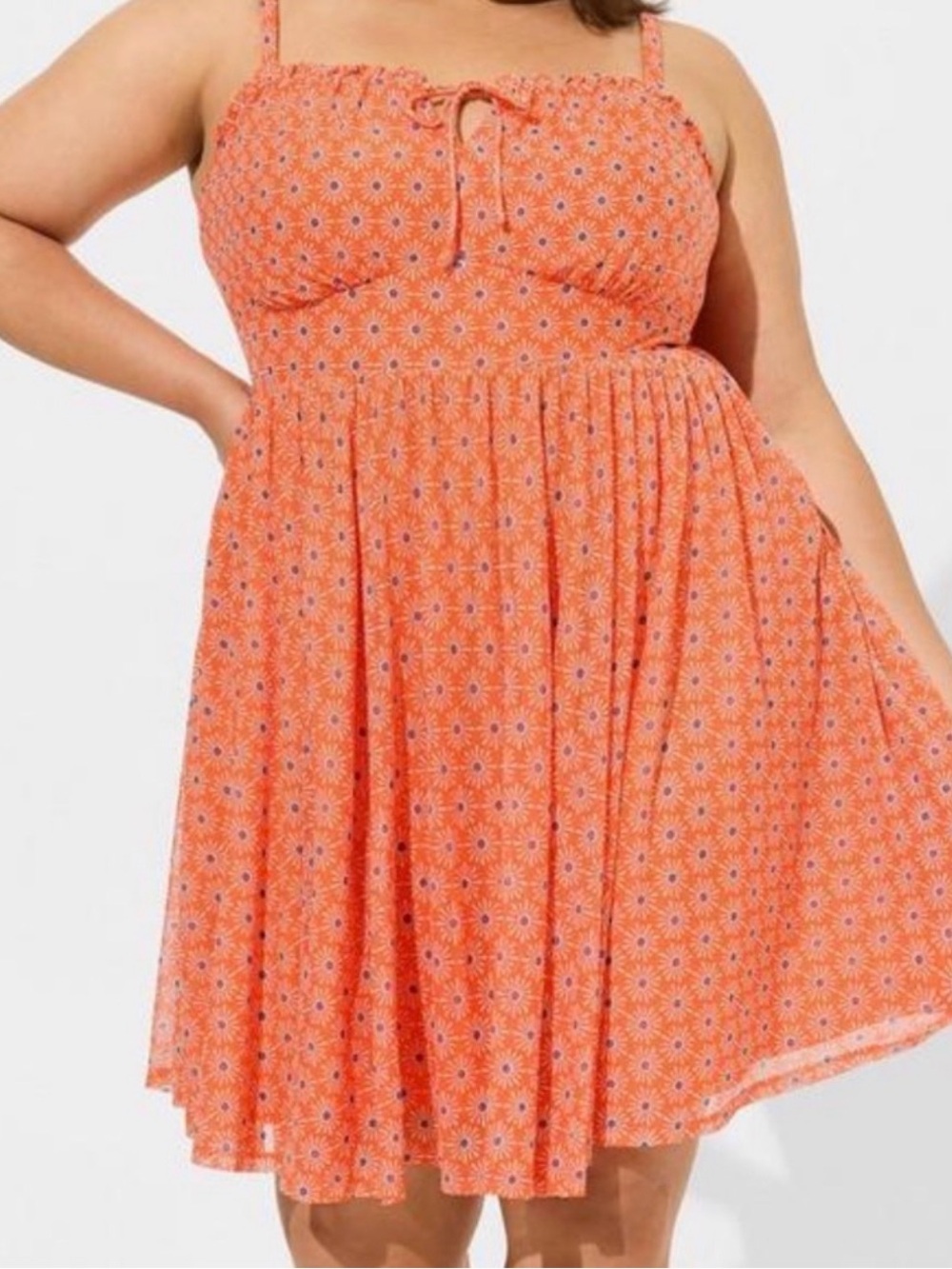 Torrid Orange Floral Mesh Sundress with Spaghetti Straps Size 5